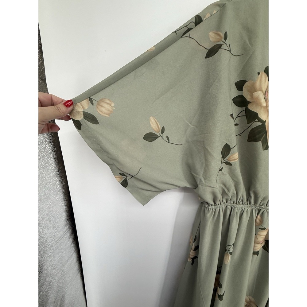 Anrabess Sage Green Floral Maxi Dress Faux Wrap V-Neck Cottagecore Boho M - Picture 5 of 7